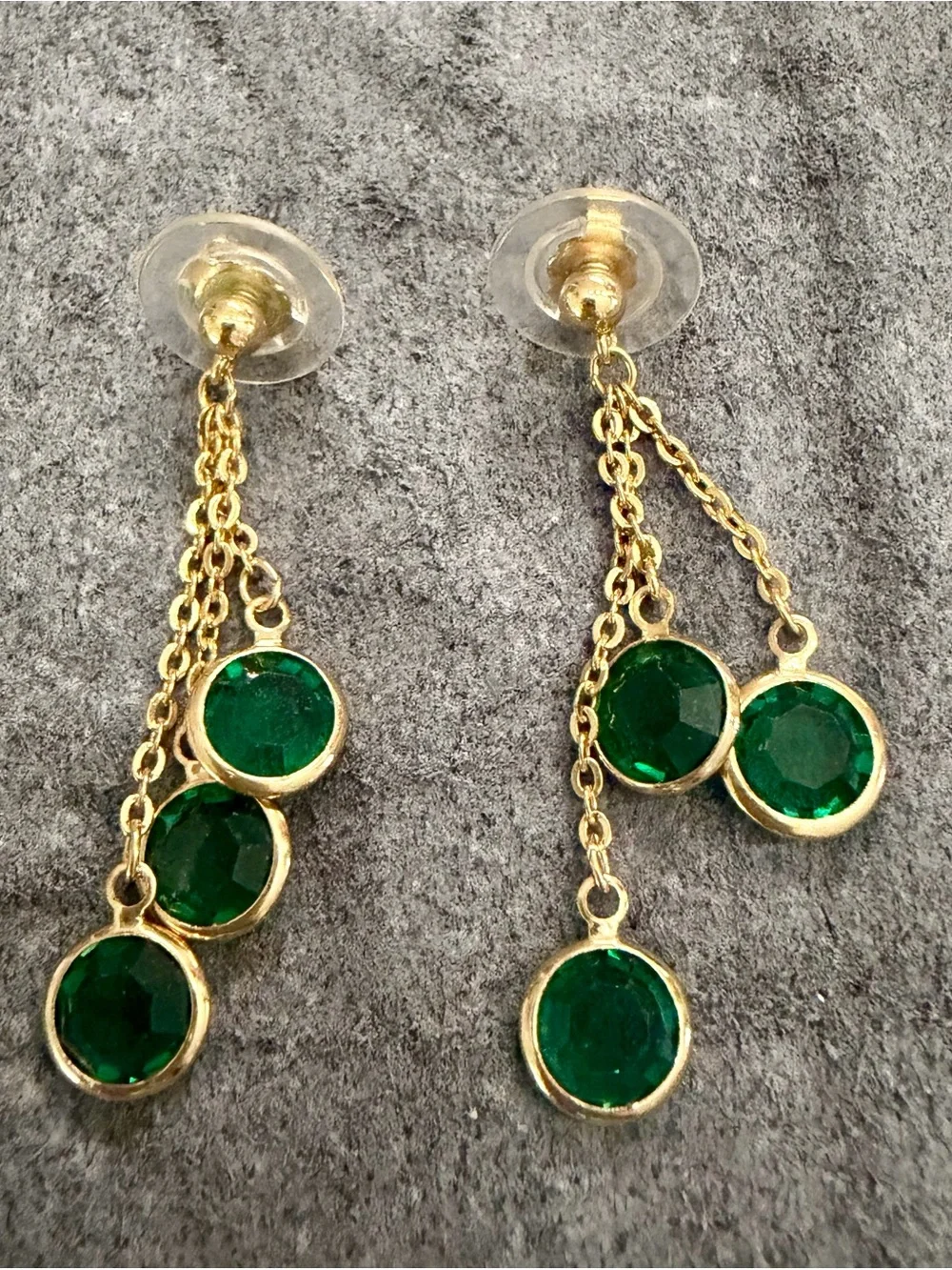 Vintage 80’s Gold Tone Green Gemstones Necklace & Earrings Set Swarovski?